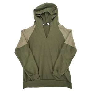 PatPat Olive Green Knit Sleeve Hoodie Pullover V Neck‎ Sweatshirt 
Women Medium